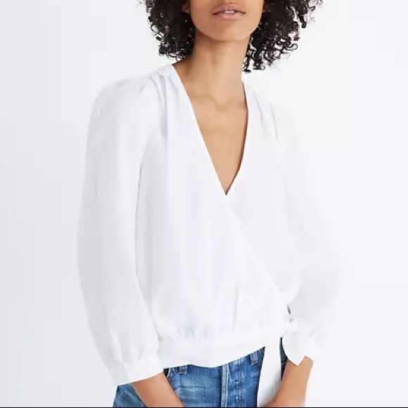 Madewell Wrap Top in Eyelet White - Picture 2 of 9